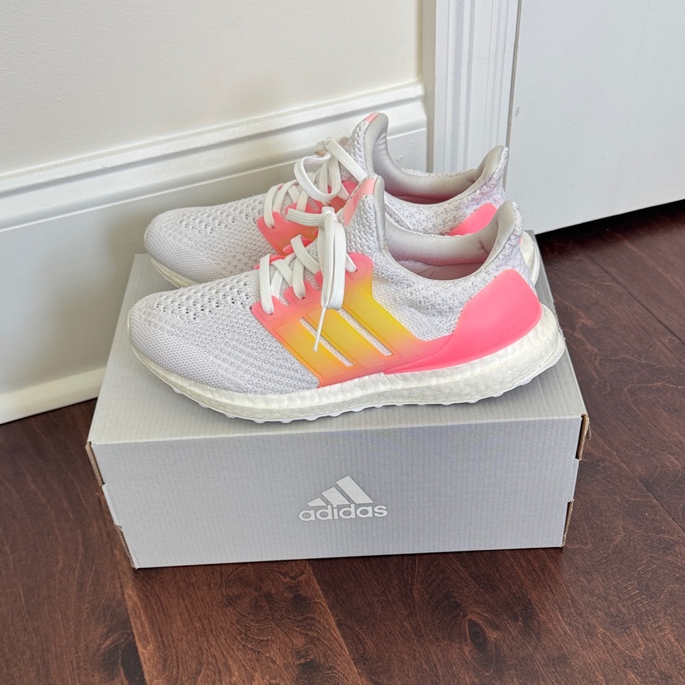 Adidas Ultraboost 5.0 DNA J Pink & White Sneakers with Pink and Yellow Accent